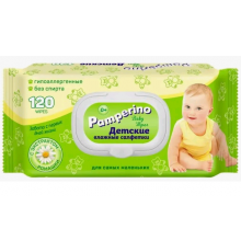 Влажные салфетки Pamperino №120 детские с ромашкой с пластиковым клапаном
