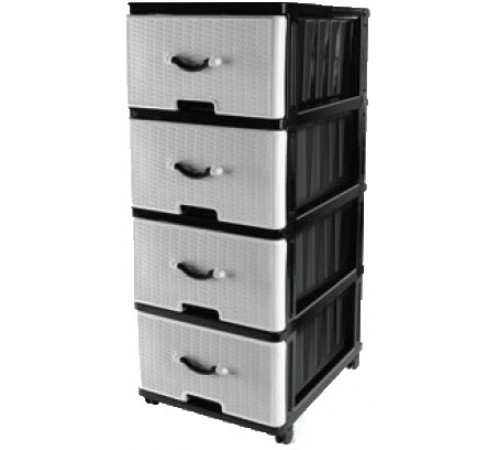 Комод Панельный 4 ящика черно-серебристый (уп 1шт)  арт.04014