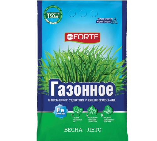 Bona Forte Удобрение комплексное гранулированное с микроэлементами Газонное (весна), пакет 4,5 кг/ 5