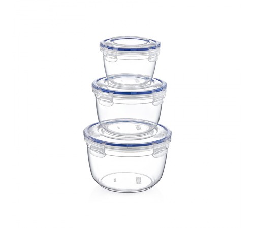Воздухонепроницаемый круглый глубокий контейнер Набор 3шт(625-1200-2100)мл (24)шт 30561