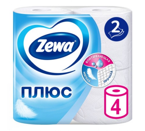 Zewa Плюс Туалетная бумага Свежесть 2 х слойная белая 4шт  *24*576*