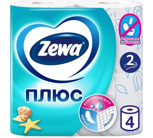 Zewa Плюс Туалетная бумага  Свежесть океана, 2 слоя, 4 рулона * 24