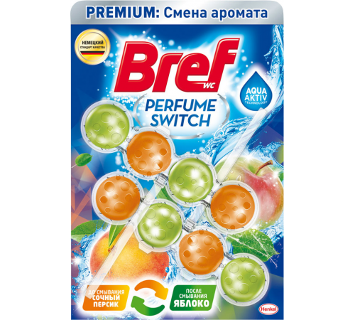 Блок д/унитаза Бреф ДВОЙНЫЕ ПРЕМИУМ Парфюм. Персик - Яблоко 50г 1/10