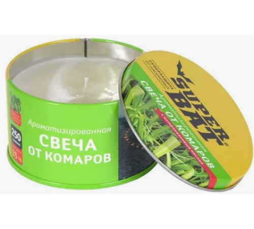 SuperBAT Ароматизированная свеча от комаров на масле цитронеллы в банке 180г 30шт./кор. 01-016