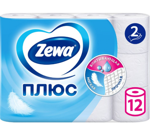 Zewa Плюс Туалетная бумага Белая 2 сл  12шт  *7  // 168