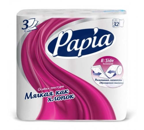 PAPIA Туалетная бумага 3-х сл. Белая 32 рулона   *3*54