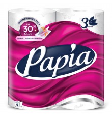 Papia Туалетная бумага 3-х сл.  Белая 4 рулона  *14*504