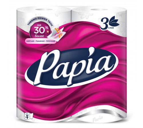 Papia Туалетная бумага 3-х сл.  Белая 4 рулона  *14*504