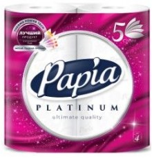 PAPIA PLATINUM Туалетная бумага 5-ти сл. Белая   4 рулона      *14*420