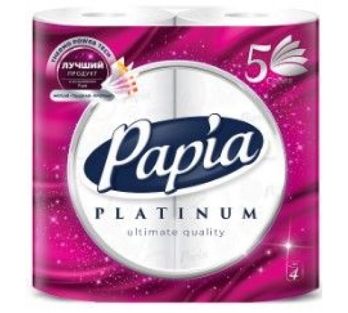 PAPIA PLATINUM Туалетная бумага 5-ти сл. Белая   4 рулона      *14*420