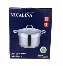 Кастрюля VICALINA из нержавеющей стали 28см 9,2л, -СТУПЕНЧАТОЕ ДНО, комбо-полировка, крышка VL-1077