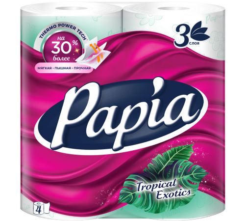 Papia Туалетная бумага Тропическая экзотика 3-слойная 4шт