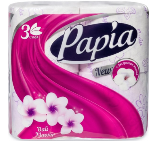 Papia Туалетная бумага Цветы Бали 3-слойная 4шт