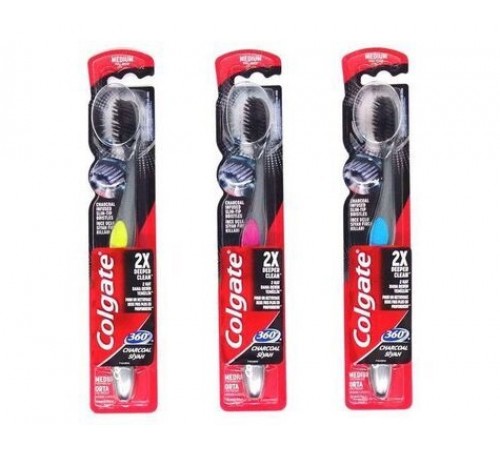 Зубная щетка Colgate 360 с древесным углем средней жесткости Medium 12шт/уп (72шт/кор)