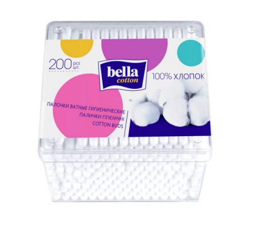 Bella cotton Ватные палочки 200 шт (коробка квадрат)