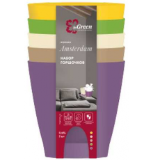 Набор горшочков /цв.  D110mm / 0,65l с прикорн.пол. 5шт. микс2 арт. ING6217МИКС2 в кор.12шт