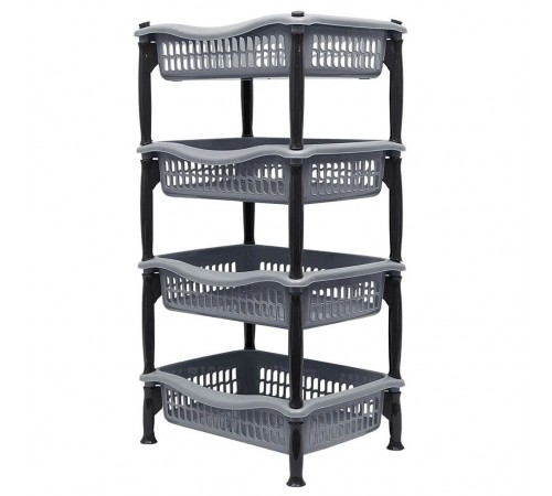 Этажерка прямоугольная 4х секц черн.серебро (уп6шт)  арт.04204